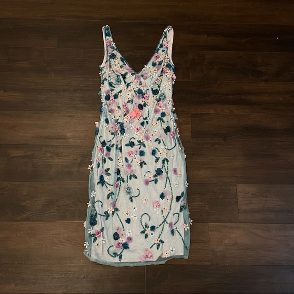 Theia Dresses & Skirts - Theia Blue Floral Embroidered Dress